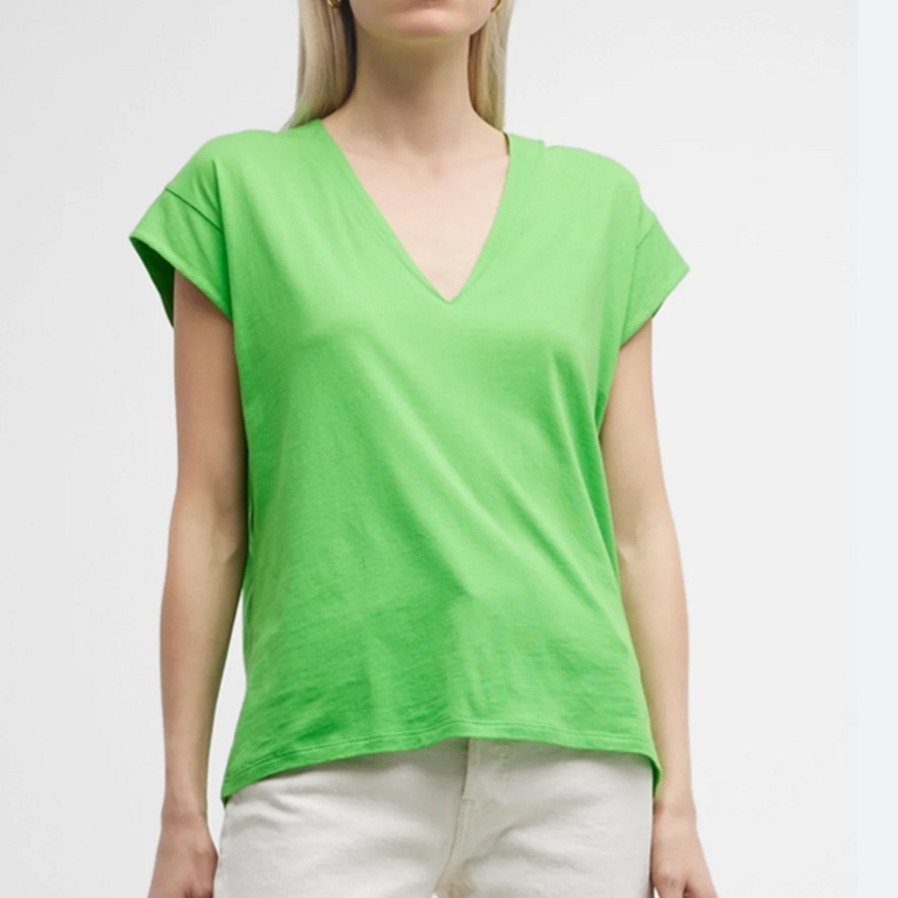 Frame Le Mid Rise V Neck Tee, XS
